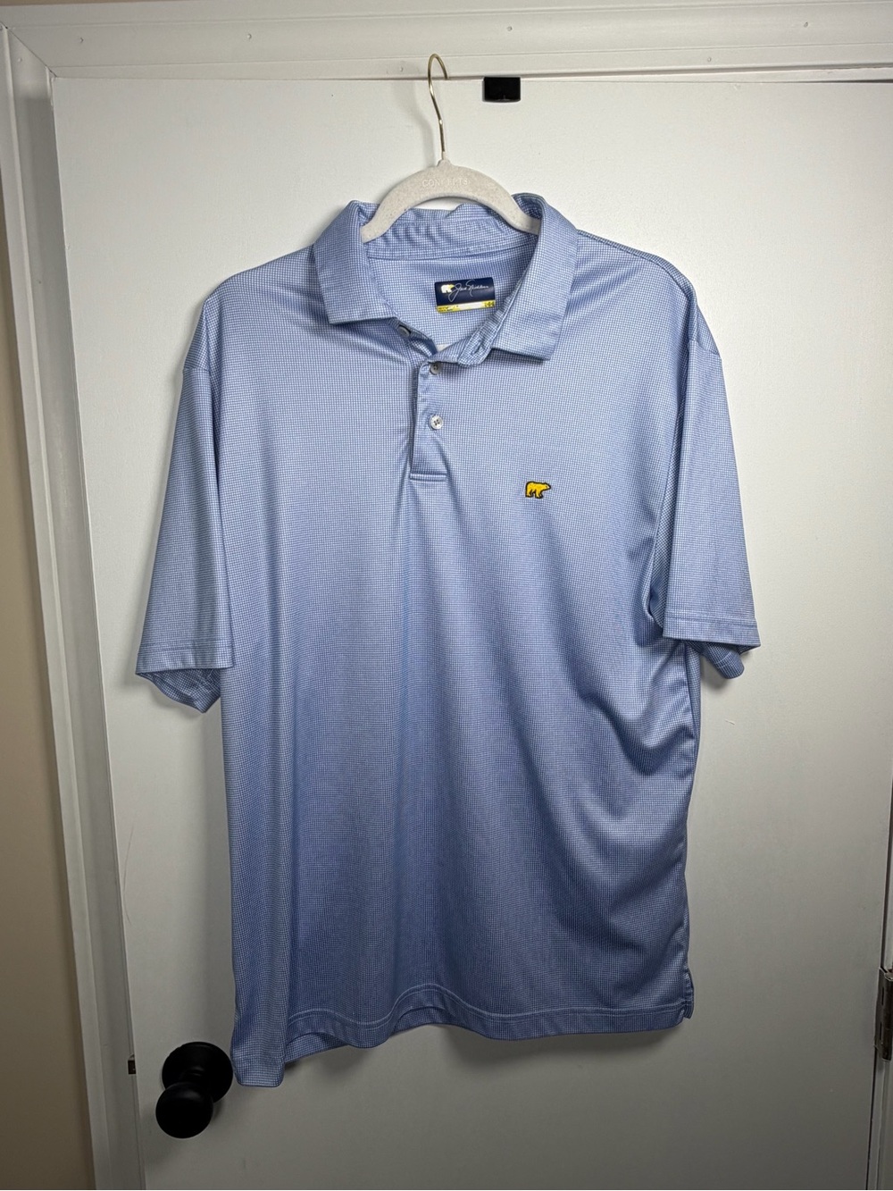 Men's Light Blue Performance Polo with Yellow Chest Accent